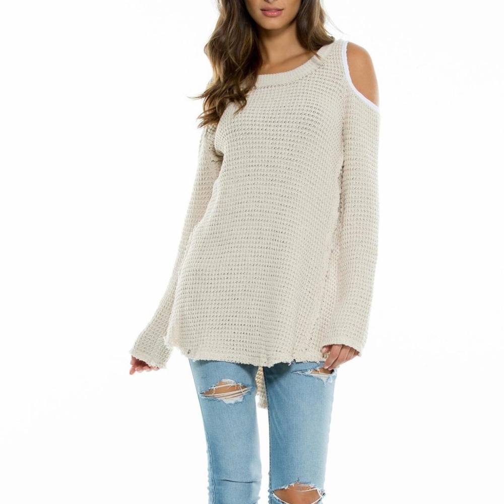 Nude Sweater Dress with Cold Shoulders